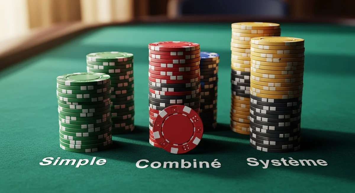 Three distinct stacks of colorful casino chips on a green felt table, subtly representing different betting structures.
