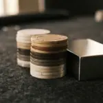 Close-up of a neat stack of natural-toned casino chips resting on dark, richly textured felt, beside a sleek, minimalist